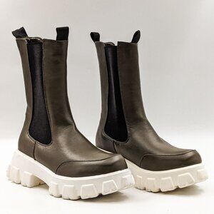 Brian Co Women Green Comfortable Vegan Leather Lightweight Festival Boots sz 7.5